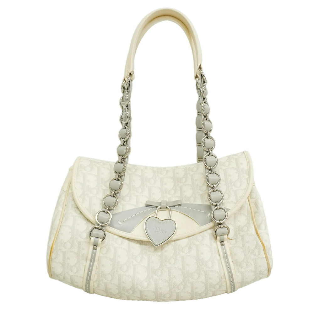 Christian Dior Trotter Leather Shoulder Bag, White, Women's